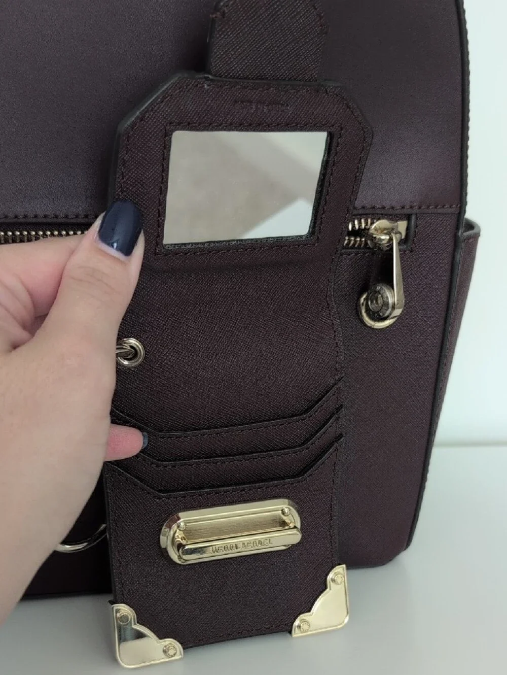 henri bendel Chocolate Brown Leather Backpack with Rose Pink Card Holder